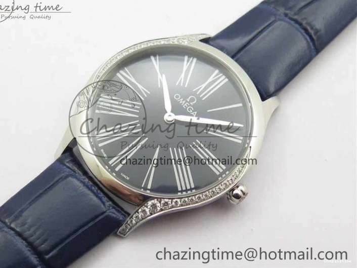 0422 Ladies’ De Ville Trésor Diamond Blue Dial Blue Fabric Watch OXF 1:1 Best Edition Swiss Quartz Upgraded 7892